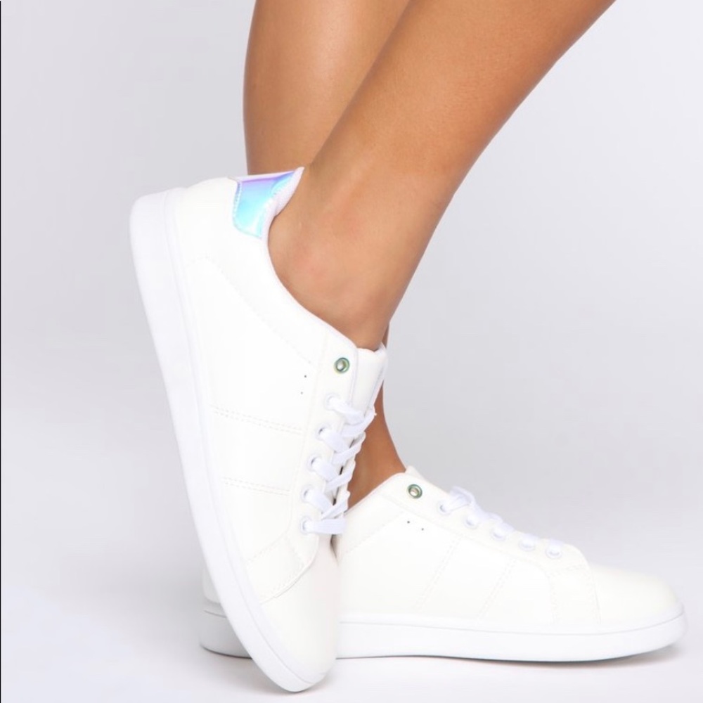 White Tennis Shoes with Hologram Back